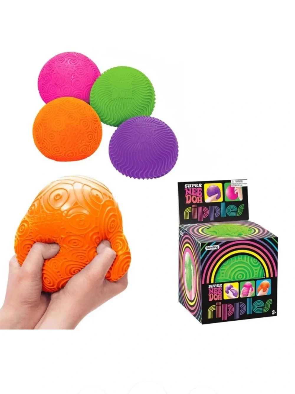 AUTHENTIC LARGE Super NeeDoh Ripples Sensory Ball - ORANGE